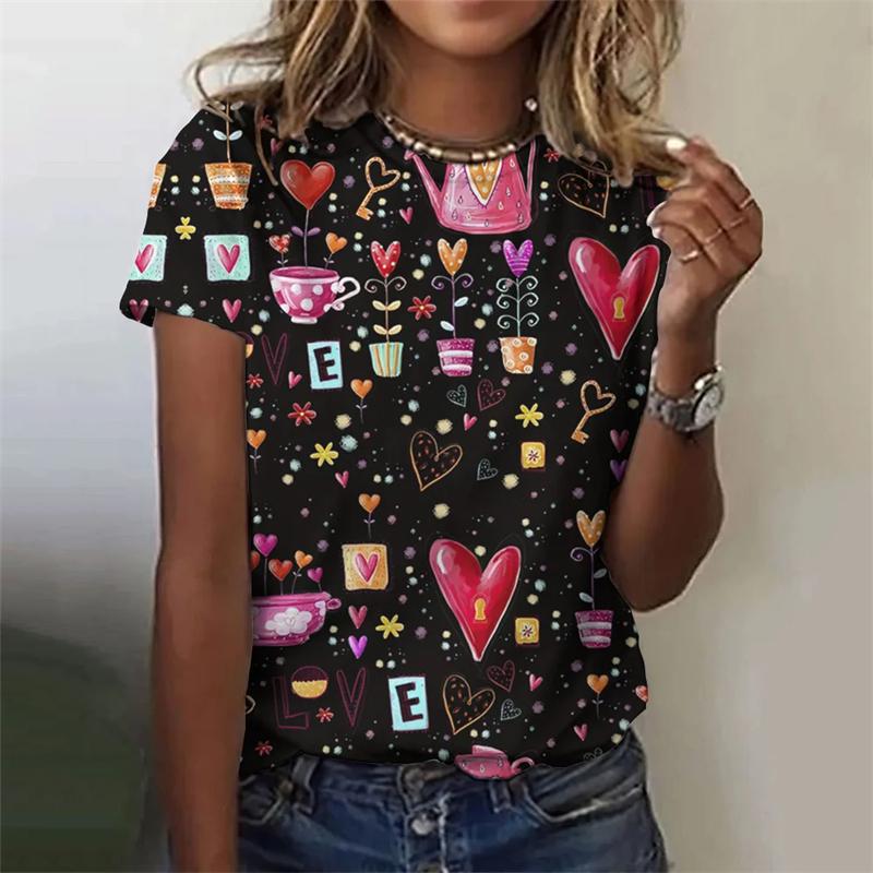 Damen 3D Liebesherz Druck T-Shirt Günstige Kleidung Für Frau Street Lässig Mode Damen T-Shirt Kleidung Harajuku Tee Tops