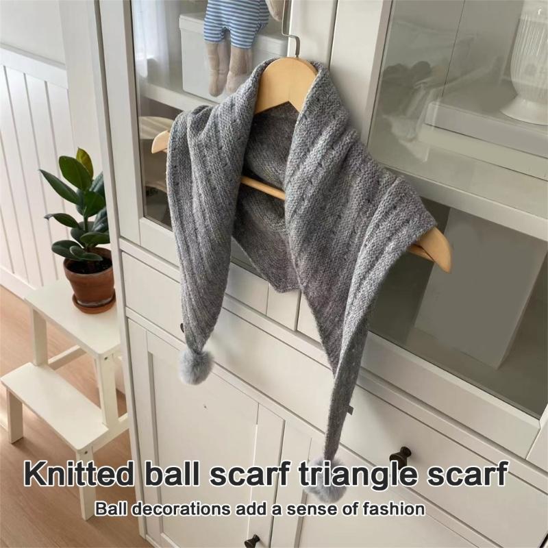 Multipurpose Shawl with Pompoms for Indoor Outdoor Windproof Accessory Neckwear Knitted Scarf Shoulder Wrap Neckwear