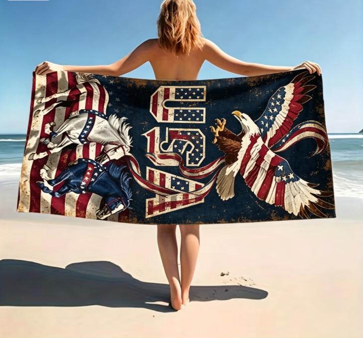 Vintage American 250 Years Doodle Print Beach Towel, Large Microfiber Sand Free Quick Dry Towel for Vacation Towels Bt21