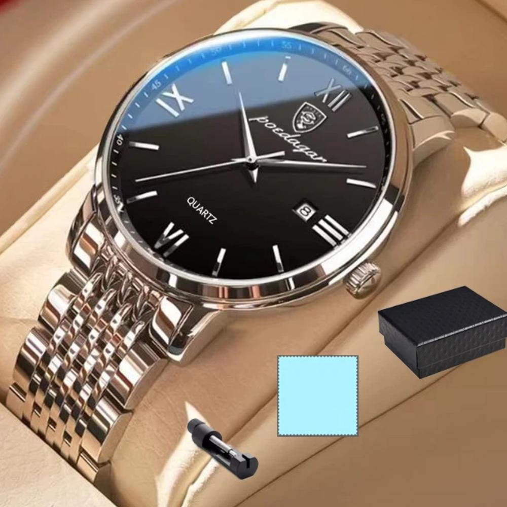 POEDAGAR Luxury Sports Men's Wristwatch Stainless Steel Waterproof Date Watch High Quality Casual Fashion Quartz Watches