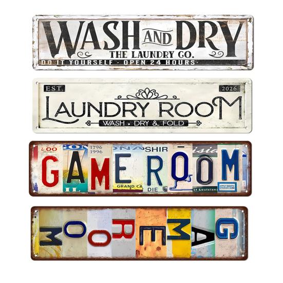 Retro Laundry Room Sign Distressed Metal Wall Art Sign Rectangular Decorative Sign for Home Game Room Decor