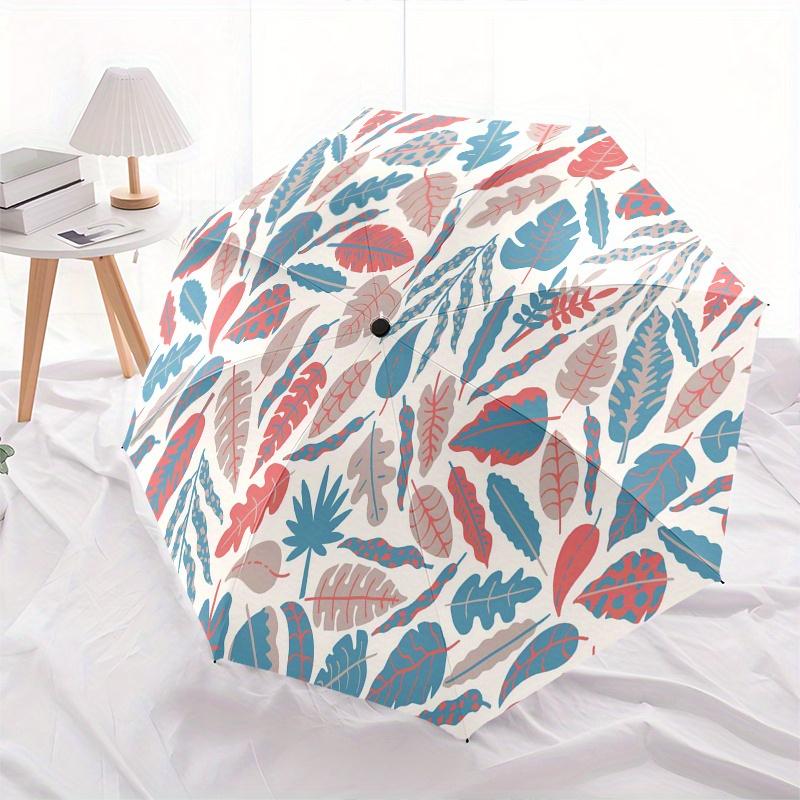 Tecido com Padrão de Folhas Tropicais, Design Vibrante de Selva para Decoração de Casa e ArtesanatoGuarda-chuva, Guarda-chuva Fofo com Design Fofo, Guarda-chuva Compacto Portátil de 3 Dobras