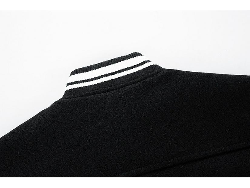 Men's Autumn/Winter Fashion Baseball Jacket - Wool & PU Sleeve Casual Outerwear