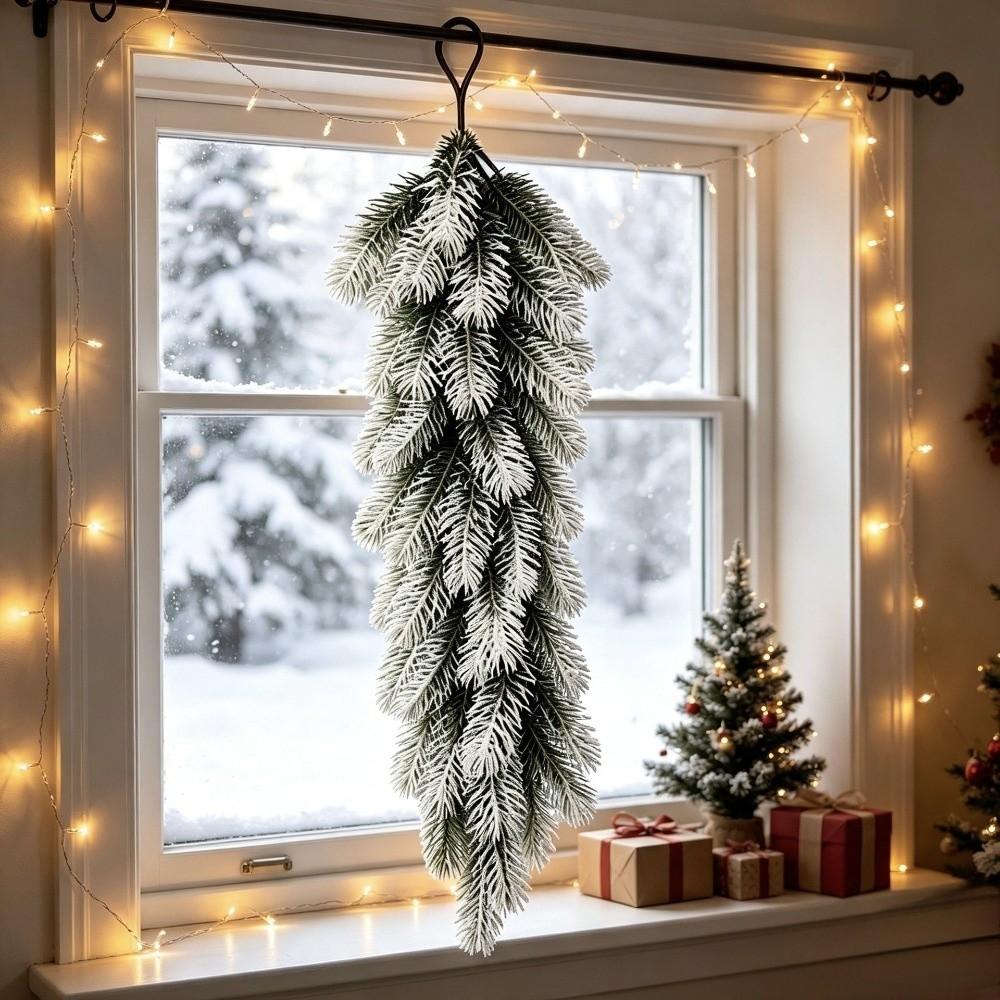 Plastic Artificial Christmas Wreath Realistic Lifelike Christmas Wreath Ornaments Creative Simulated Christmas Snow Twig