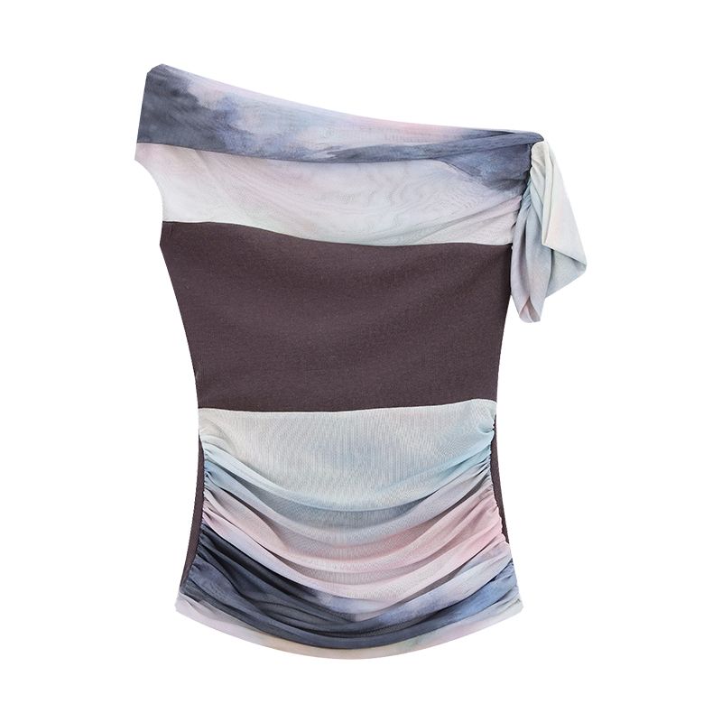 

Kumikumi Fashion Set Retro Blooming Print off-the-Shoulder T-shirt Women Summer Casual Pants Wide Leg Pants Two-piece Set Top L