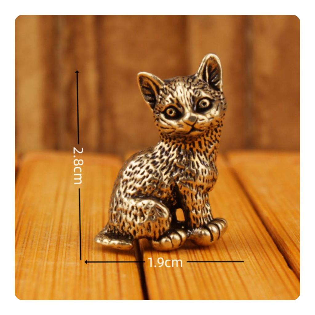 Brass Cat Figurine Handcrafted Miniature Statue Handicraft Tiny Kitten for Collectors,