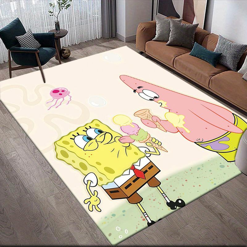 SpongeBob SquarePants2 Flannel Pattern Square Carpet,Area Rug,Carpet Rug for Living Room Bedroom Sofa Playroom Decor,Non-slip Floor Mat