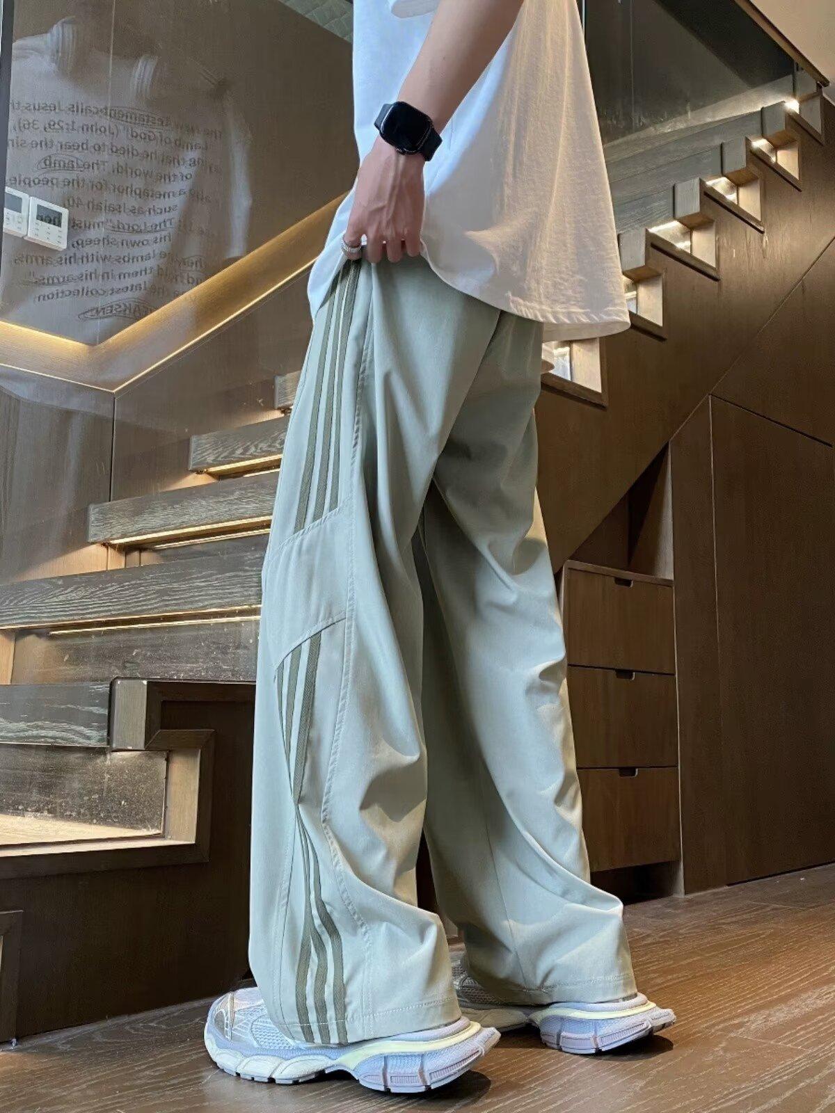 

Ice silk quick-drying pants men s summer thin American wide-leg sweatpants teen boys loose casual trousers 4XL зелений