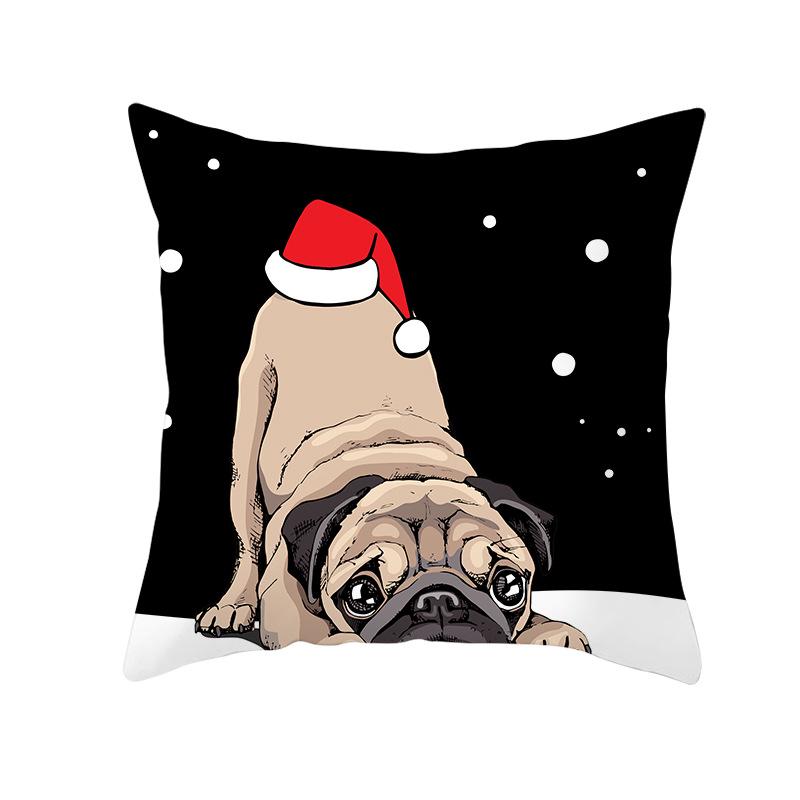 Pet Print Christmas Peach Skin Pillow Cover Bedside Cushion Cover Sofa Cushion Cover