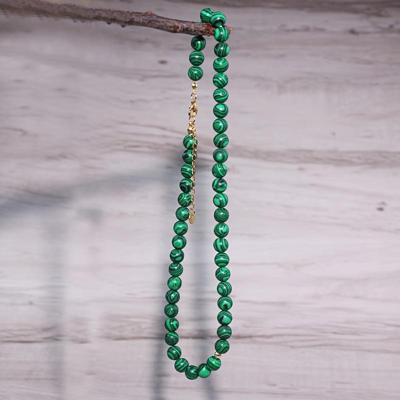 Malachite Beaded Choker Necklace with Gold Accents – Natural Stone Protection Jewelry for Women, Dainty Boho Gift