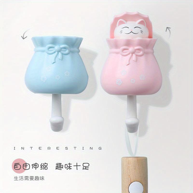 Creative Lucky Bag Cat Hook Non Punching Key Adhesive Decorative Hook Dynamic Decorative Hook for Clothes and Hats Wall Hooks