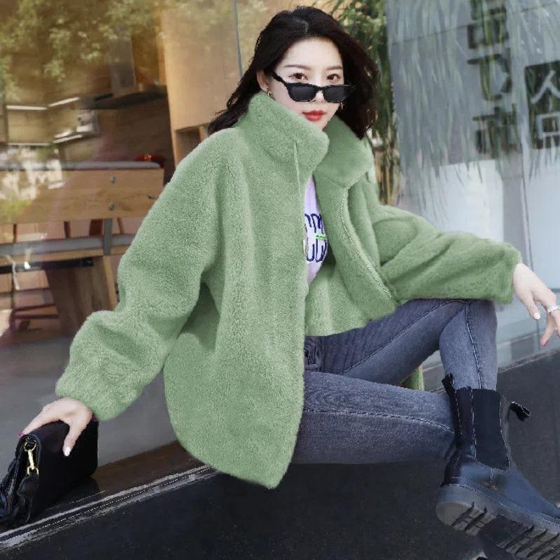 Women S Plus Size Fleece Jacket Open Front Stand Collar Warm Autumn Winter