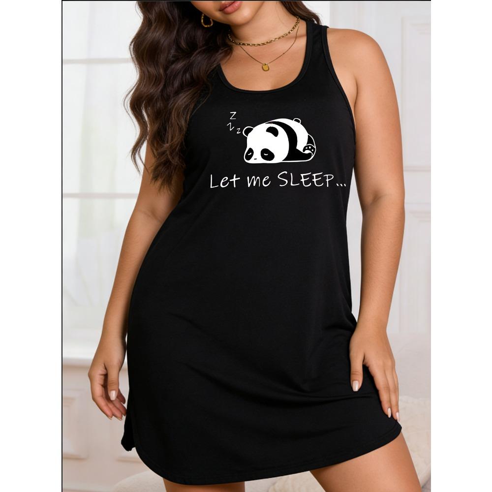 

Women s sleeveless panda print dress - Lightweight stretch round-neck casual summer wear, machine washable S