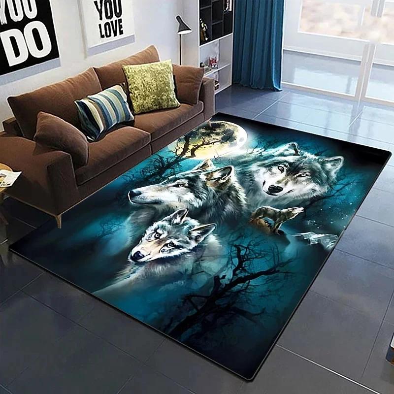 3D Wolf King Print Carpet Living Room Bedroom Cat Door Mat Porch Kitchen Bathroom Animal Room Decoration Carpet Crawling Mats