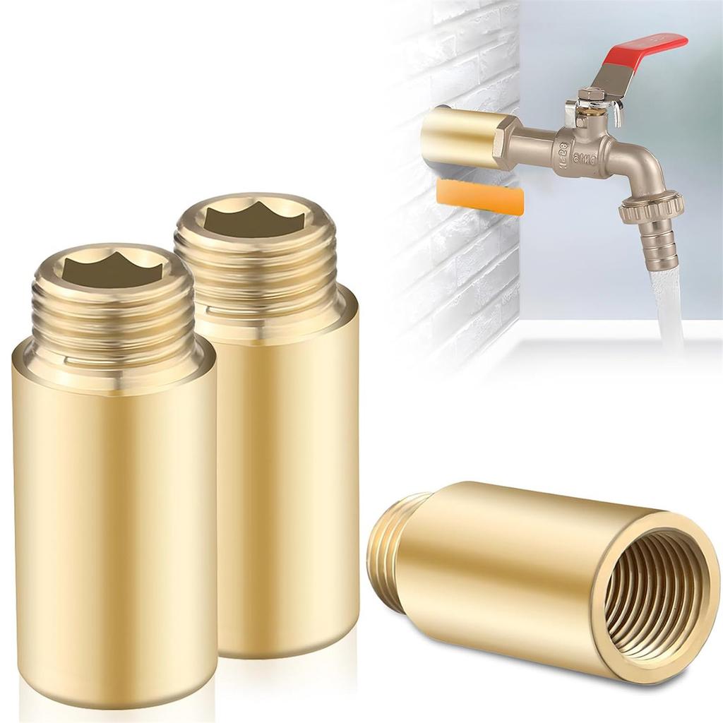 Pack Of 2 Brass Tap Extension 1/2 Inch 40mm Brass Tap Extension Thread Fitting for Drinking Water & Heating Installation