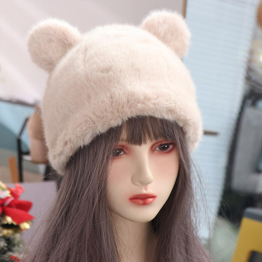 Warm Faux Fur Hat Winter Women's Beanie Hats Cute Bear Ear Hat Girls