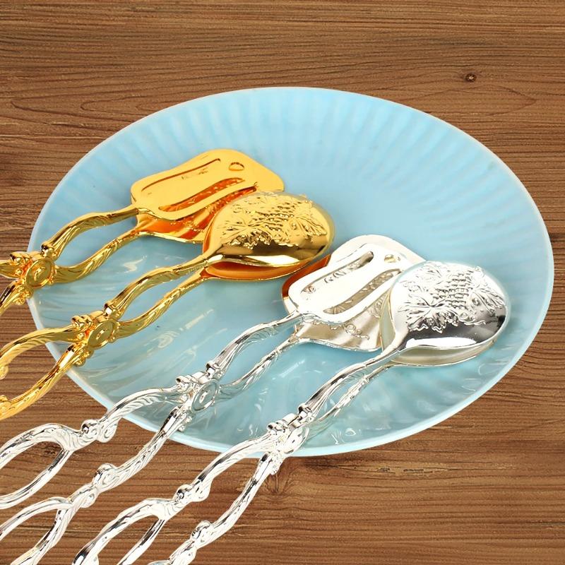 New Vintage Style Fruit Salad Cake Clip Buffet Food Tong Gold-plated Snack Cake Clip Salad Pastry Clamp Baking Barbecue Tool