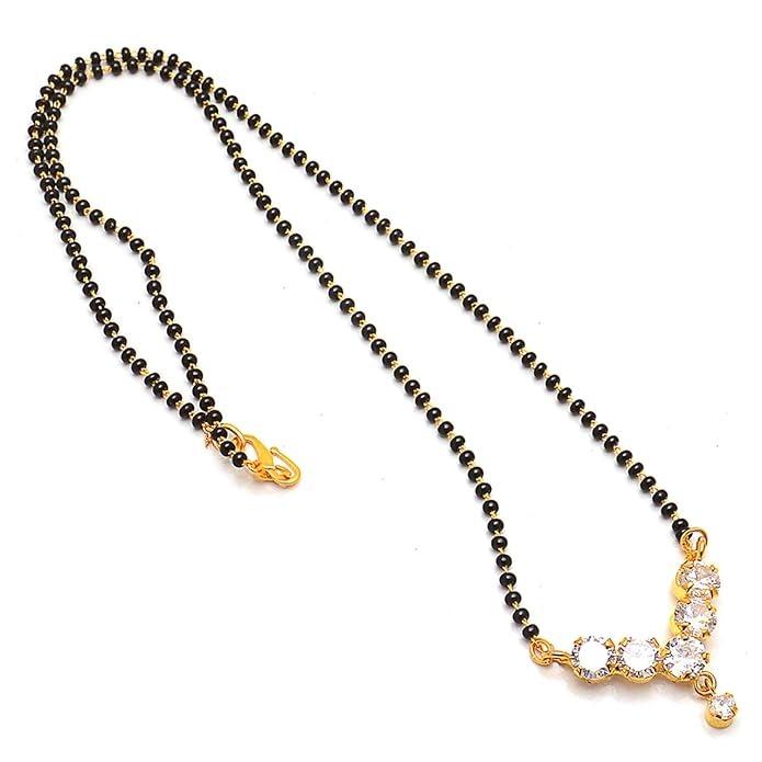 

Кулон Мангалсутра Позолоченный одним граммом Золота Вставки Драгоценные камни Черный Кристалл Моти Ювелирное изделие 7618 мангалсутра для женщин Onesize