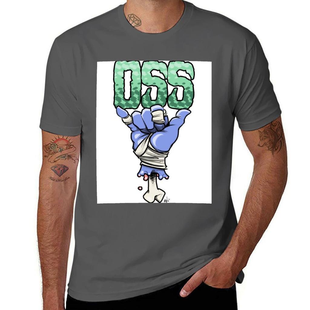 Oss Blauw T-shirt Comfortabel Basic Ronde Hals T-shirt