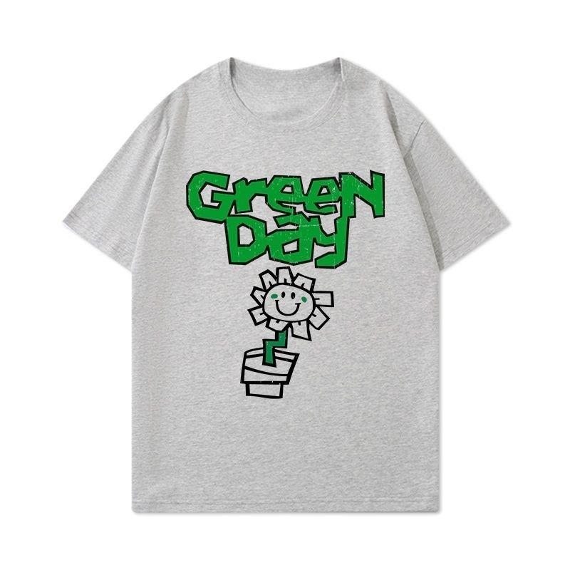 Green Day Print T-shirt, Short-sleeved American Trend Retro Punk Rock Casual Summer T-shirt
