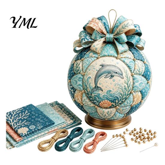 Desktop Scenery Making Set Ocean Treasures DIY Patchwork Ball Ornament Kit, Nautical Dolphin Fabric Craft Handmade Set, Coastal Decor, Hanging