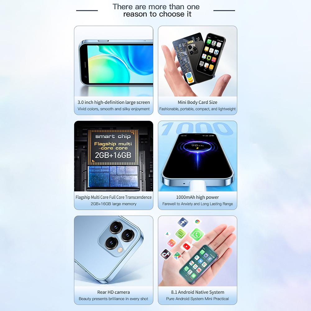 Xs15 Mini 3G Handy 3,0 Zoll Display Android 8.1 Dual-SIM Dual-Standby Smartphone 2+16GB WLAN GPS Mini-Handy