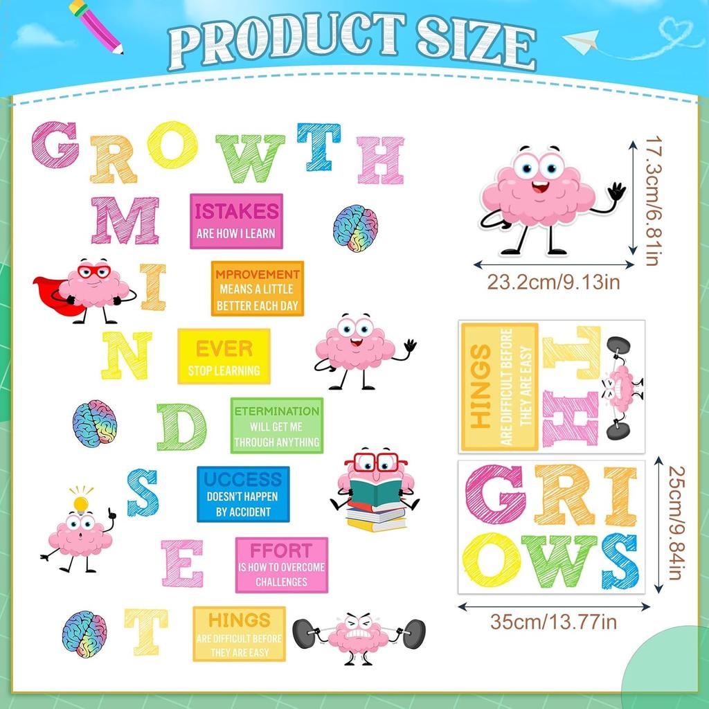 Janlaugh Growth Mindset Window Door Clings Back to School Bulletin Board Growth Mindset Classroom Decor Class Motivational Posters for First Day of