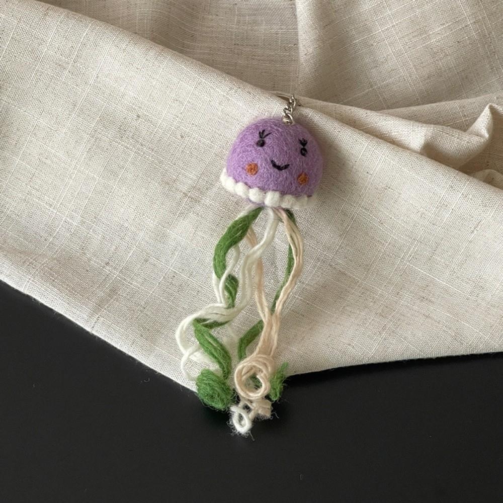 Mushroom Umbrella Wool Felt Animal Pendant Mountain Climbing Bear Fairy Tale Style Keychain  Couple
