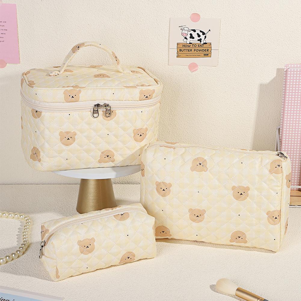3Pcs Cosmetic Bag Cute Floral Cotton Toiletry Bag Zipper Toiletry Organizer Bag Travel Cosmetic Bag for Women Girls