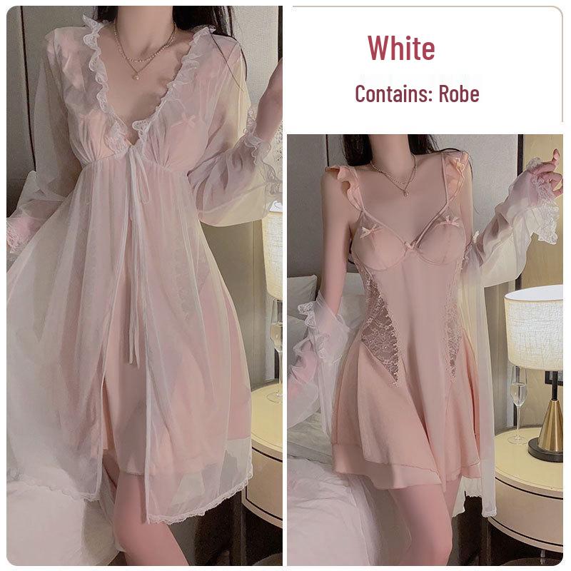 

Розкішний глибокий V мереживний бюстгальтер з пуш-апом та атласний набір нічної сорочки та халата P3562 One Size