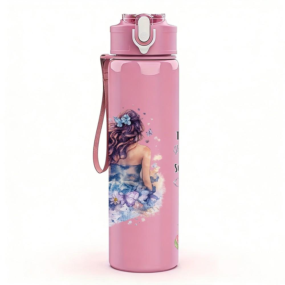 1PC Purple Girl Faith Quote Art Print 750ml Color Plastic Sports Water Bottle Leakproof Flip Straw Lid Suitable for Sports Office Home Use