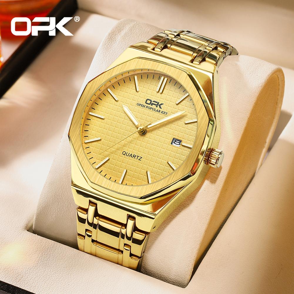 OPK 8139 Luxury Man Watch Luminous Waterproof Stainless Steel Auto Date Business Classic Quartz Men's Wristwatch