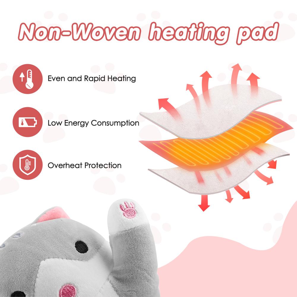 USB Heated Cat Shaped Plush Pillow 5-Level Heating Cute Animal Throwing Cushion for Back Neck Shoulder Warmth