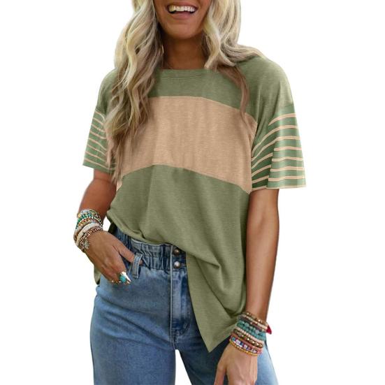 

Женская футболка с круглым вырезом, коротким рукавом, футболка с цветными блоками, свободного кроя, универсальные пуловеры, для повседневной носки S зелёный