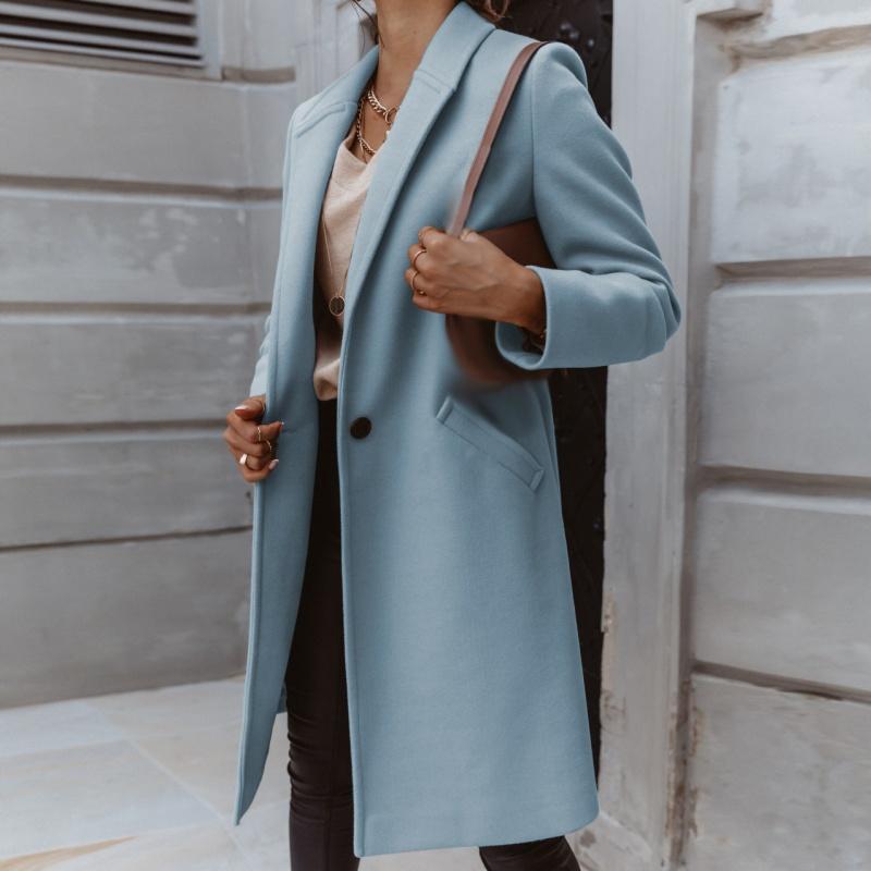 Autumn Winter mid-length Solid Color Women Outerwear Lapel Woolen Coat