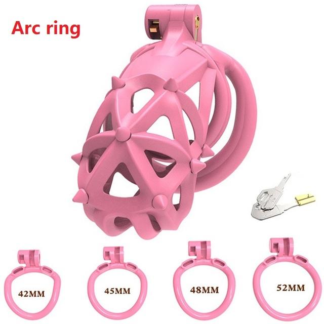 Pink Male Penis Chastity Cage Set Mini Small Bird Chastity Cage With 4 Size Cock Ring Penis Lock Bondage Slave Man Sex Toy