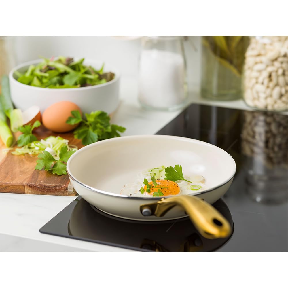 Greenpan Studio Cream White Frying Pan 20cm, IH and Gas Compatible, Non-stick, Diamond Particles for High Heat Conductivity, Made with Ceramic Coating