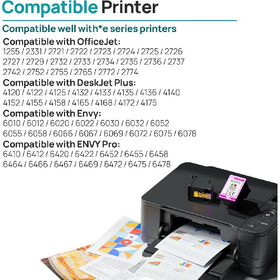 67XL Ink Cartridges Black/Color Combo Pack Replacement for HP Ink 67 67XL Ink Cartridges Work for HP DeskJet 2755e 2700 2855e 2842e 2800 4155e 4255e