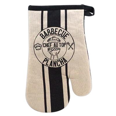 [R6602] - Kitchen Glove 'Barbecue Plancha' Beige Black (boss At the Top) - 28x14cm