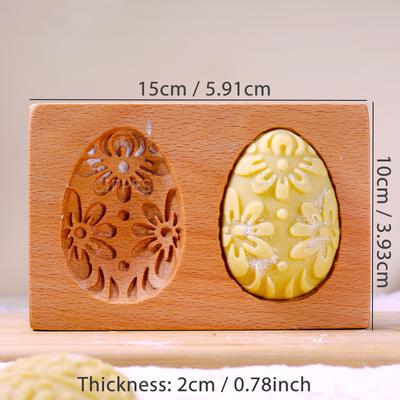 Wooden Cookie Molds, 3D DIY Cookie Cutter Mould with Easter Bunny Eggs Patterns, Cookie Stamp Embossing Press Molds