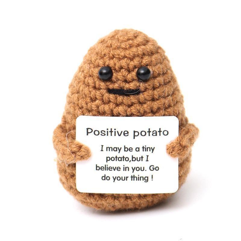 1 PCS Positive Energy Potato Mini Handmade Plush Knitted Doll with Card Fun Stress Relieving Knitted Doll Home Decoration