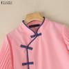 ZANZEA Women Casual Stand Collar Flare Half Sleeve Loose Blouse