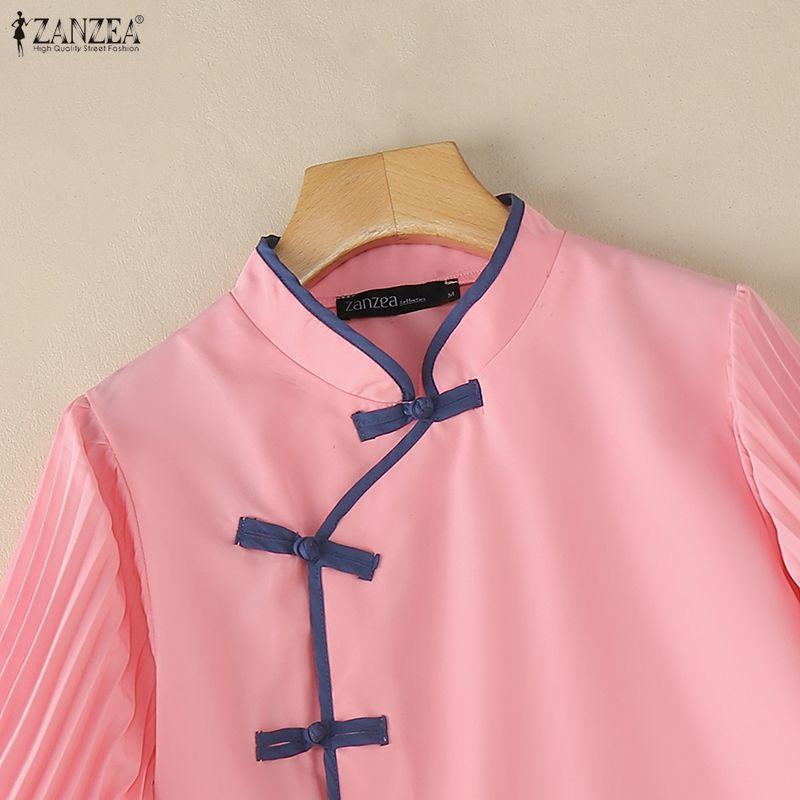ZANZEA Women Casual Stand Collar Flare Half Sleeve Loose Blouse