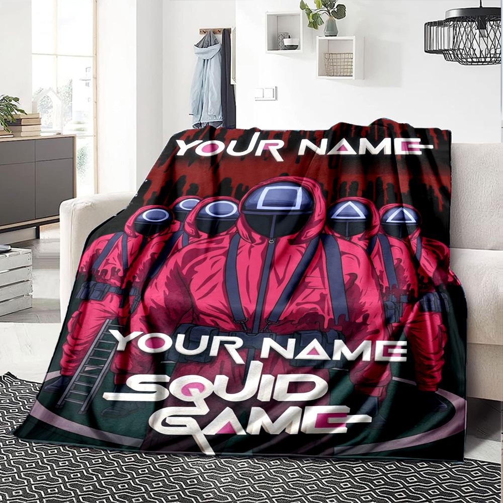Name Custom Squid game Print Flannel Blanket High Quality Warm Comfortable Cover for All Seasons Perfect for Gifts Home Decor