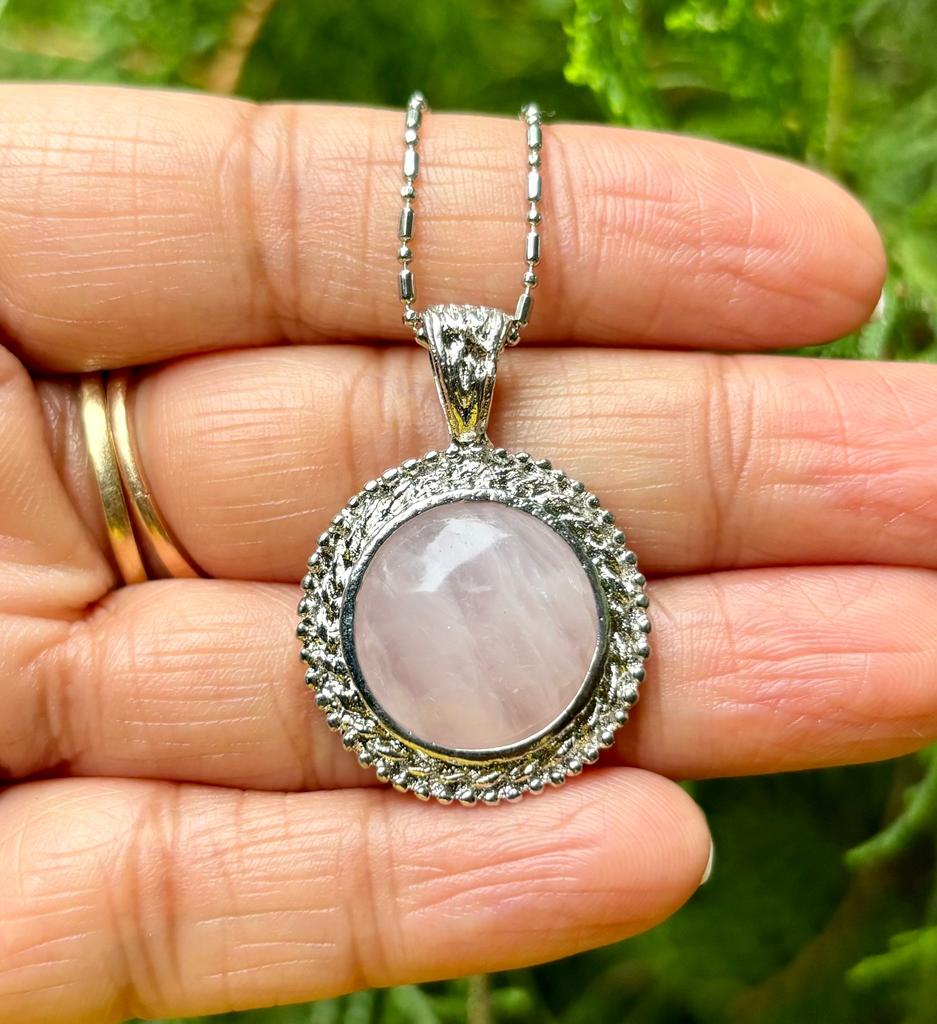 White Gold Filled Light Pink Rose Quartz Fashion Pendant, Locket, Natural Gemstone, with FREE ASSORTED CHAIN #4