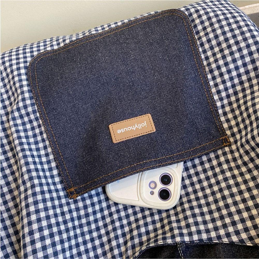 Korean Style Double Sided Plaid Denim Vest Bag Cloth Bohemian Messenger Bag  Women