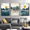 Nordic Abstract Geometric Mountain Landscape Wall Art Canvas Painting Golden Sun Art Poster Print Wall Picture for Living Room