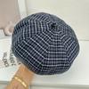 British retro plaid beret spring and autumn dome octagonal hat design sense pumpkin hat shows small face and big head circumference