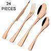 24pcs Shiny Gold Dinnerware Set Upscale 304 Stainless Steel Cutlery Set Steak Knife Fork Spoon Flatware Party Kitchen Tableware
