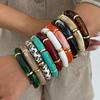KunJoe 10 Colors Vintage Stackable Leopard Resin Acrylic Bracelets for Women Bohemian Round Tube Beaded Elastic Bangle Bracelet
